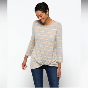 XS MARKET & SPRUCE Samantha Front Twist Brushed Knit Top - Grey